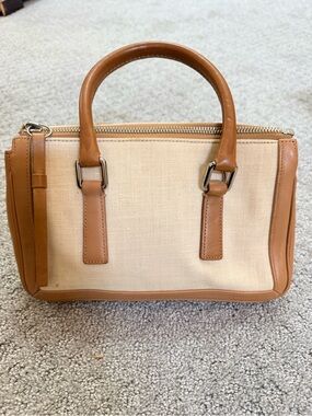 Coach Canvas and Tan Leather Satchel Handbag - Beige/Tan